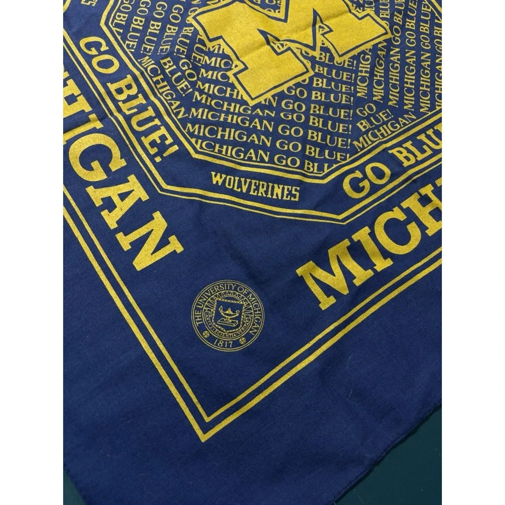 Vintage University Of Michigan Bandana 22x21 Wolverines Blue Yellow 80s 90s